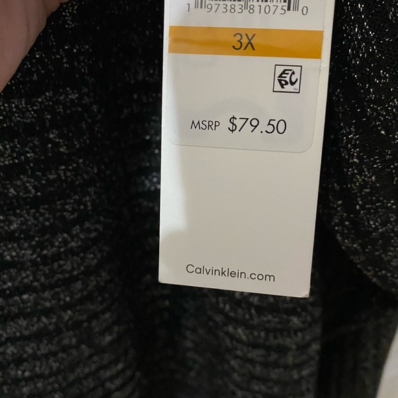 Calvin Klein NWT V-Neck Black and Silver Knit Top. MSRP $79.50 - Picture 4 of 4